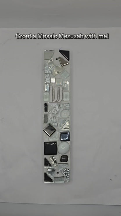 Black and White Mosaic Mezuzah Case