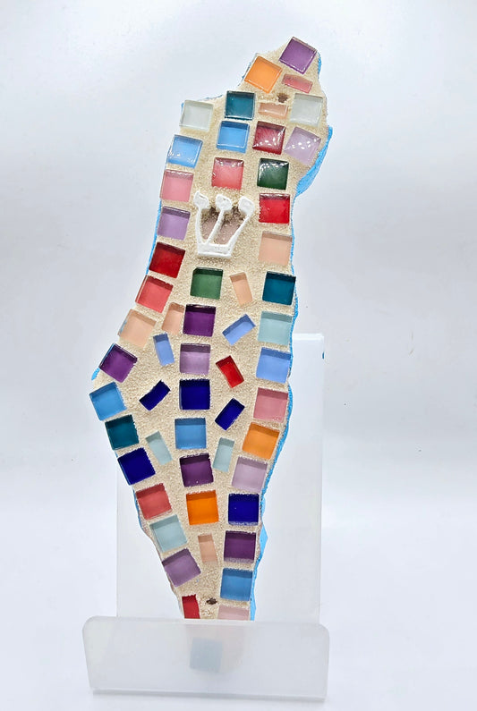 Handcrafted Mosaic Israel Map Wall Art with Vibrant Glass Tiles