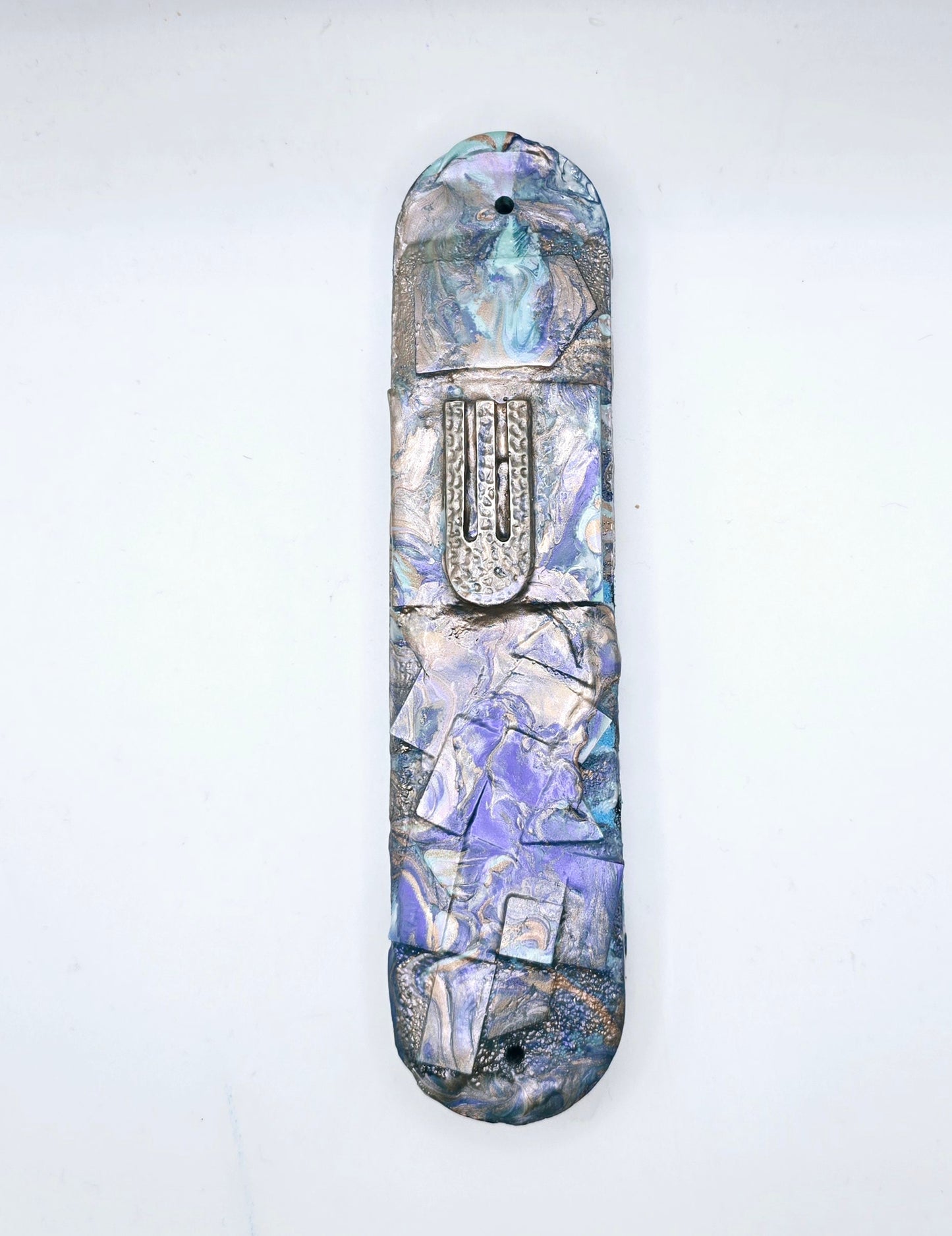 Mezuzah Case – Blue and Gold Marble Design