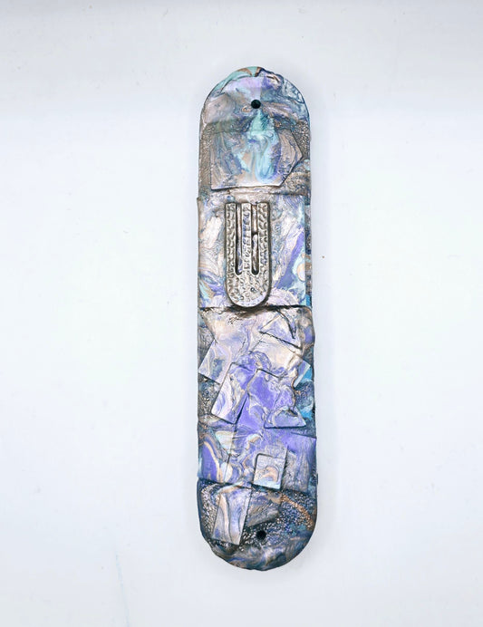 Mezuzah Case – Blue and Gold Marble Design