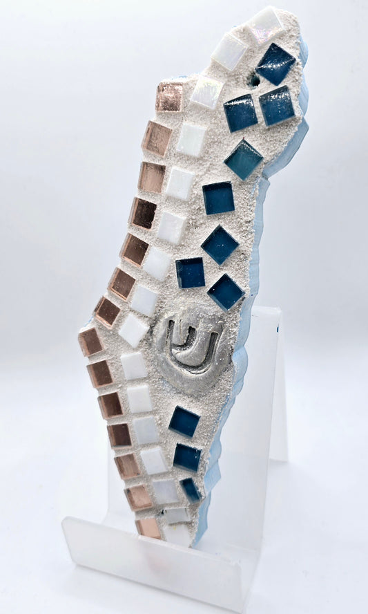 Israel Map Mezuzah Case – Blue, White, and Silver