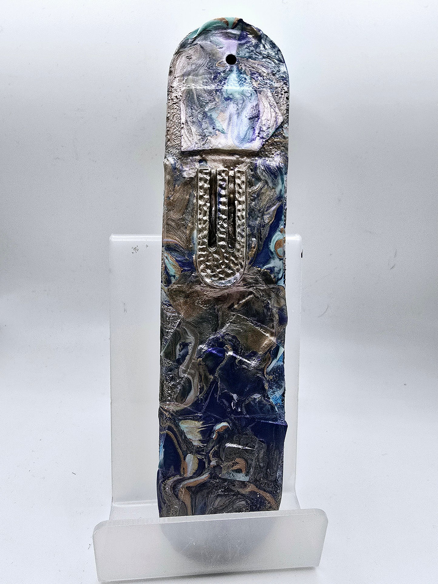 Mezuzah Case – Blue and Gold Marble Design