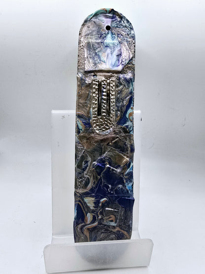 Mezuzah Case – Blue and Gold Marble Design