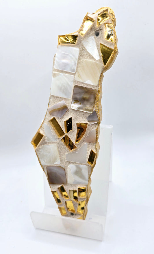 Pearl and Gold Mosaic Israel Map Mezuzah Case