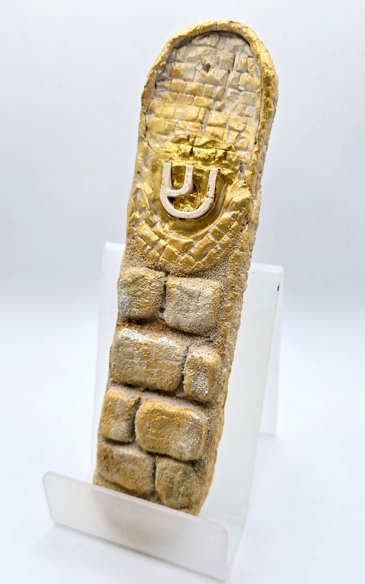 Handcrafted Gold and Stone Mezuzah Case – Western Wall Inspired Judaica