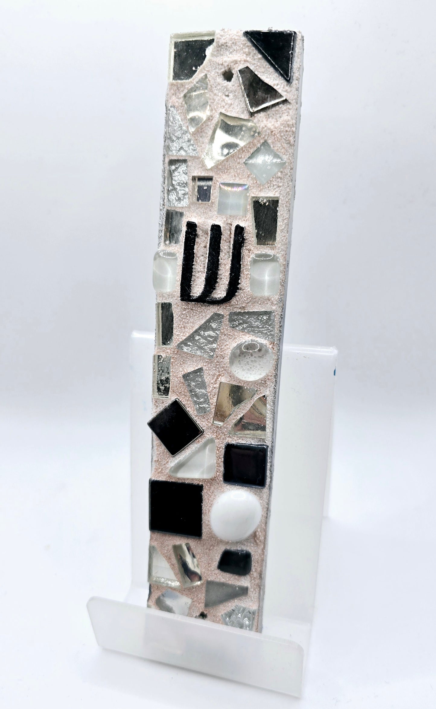 Black and White Mosaic Mezuzah Case