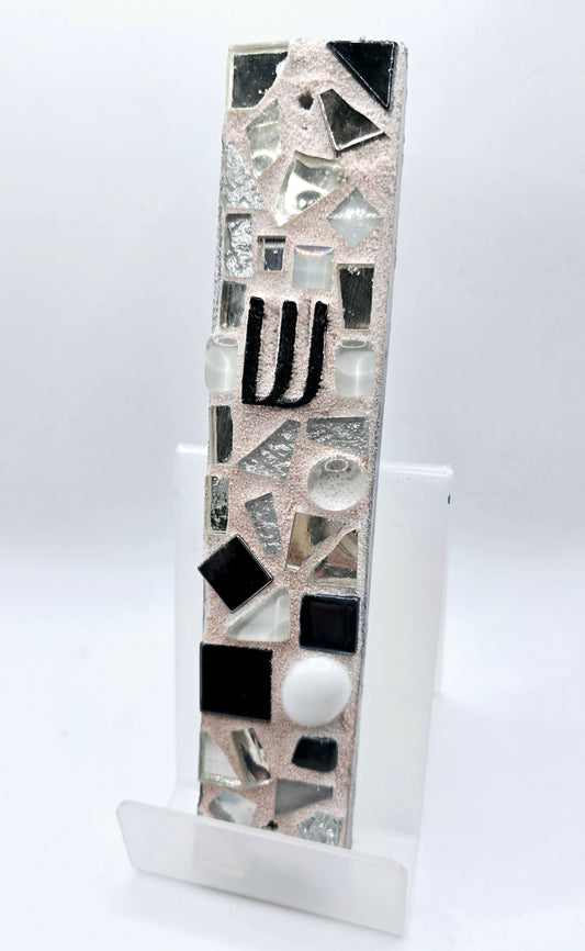 Black and White Mosaic Mezuzah Case