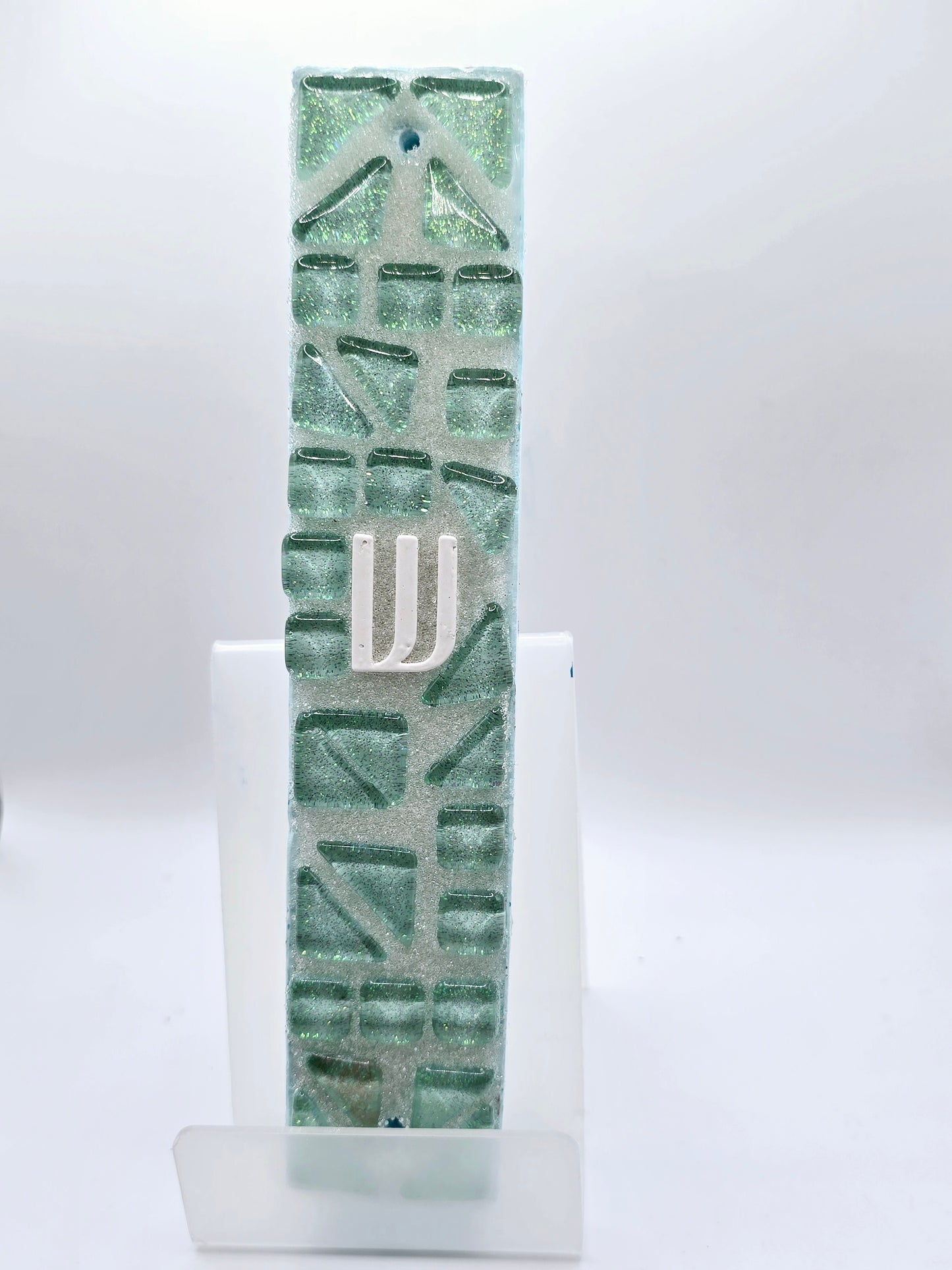 Green Handcrafted Mosaic Mezuzah Case