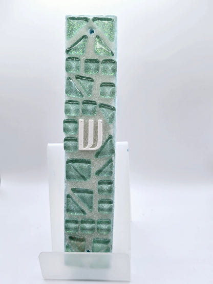 Green Handcrafted Mosaic Mezuzah Case