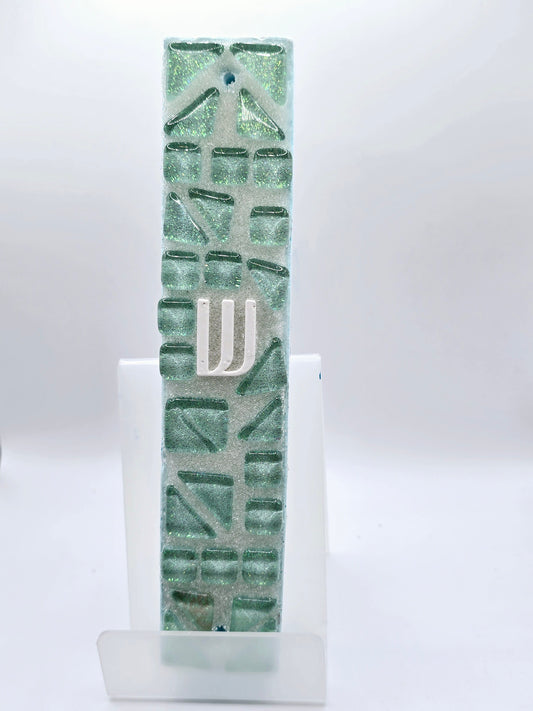 Green Handcrafted Mosaic Mezuzah Case